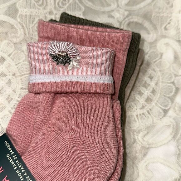 Ted Baker Pink Green Beige High Quarter Crew Floral Embroidery Stretch Socks 3pk - Picture 14 of 16